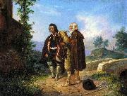 Ludwig Vogel Two peasants, one with the bagpipes by a bridge Spain oil painting artist